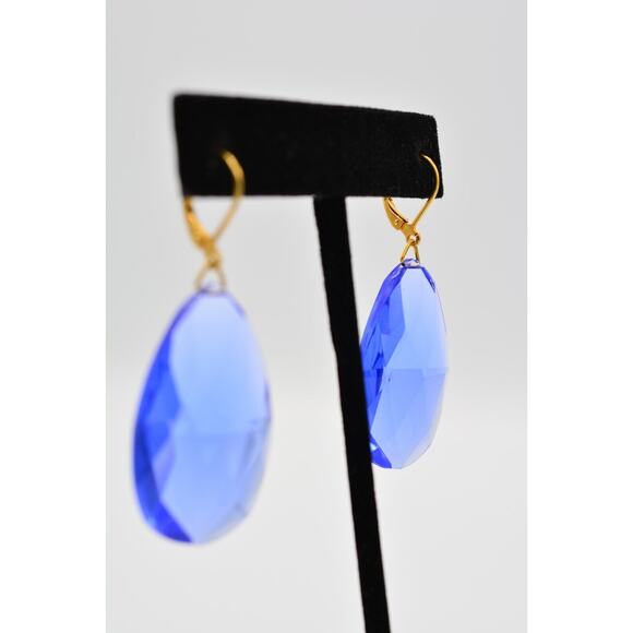 Joan Rivers Vintage Earrings Dangle Lucite Crystal Blue Chandelier Signed BinX - Picture 5 of 12